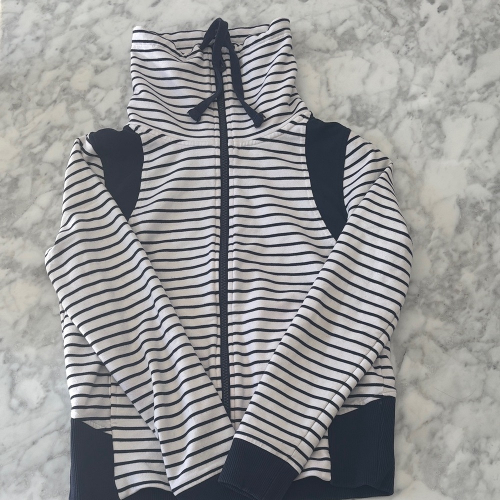 Ralph Lauren Navy and White Striped Zip Sweater